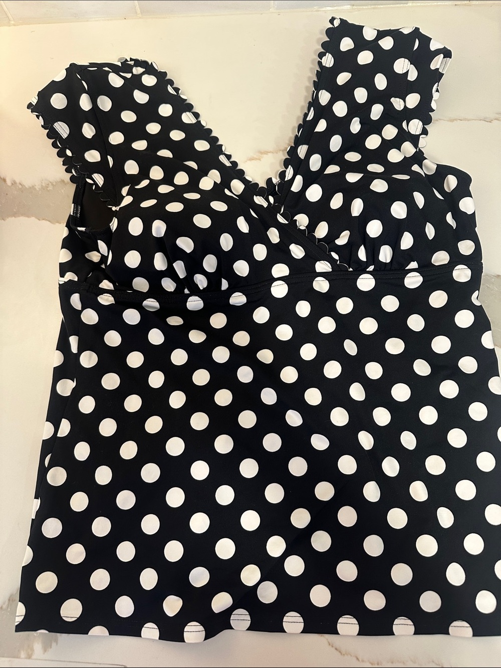 Lands End Black & White Polka Dot Tankini Top with Soft Cups
